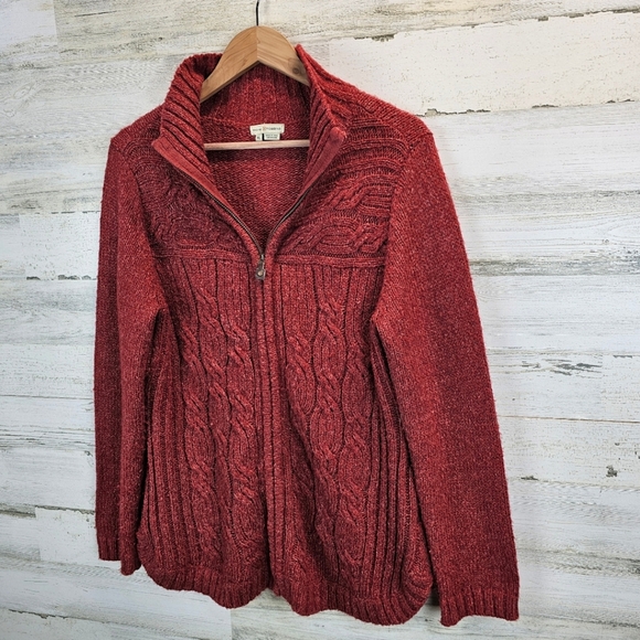 Royal Robbins Wool Blend Zip Cardigan XL Cranberry Cable Knit Cabincore Casual - Picture 4 of 14